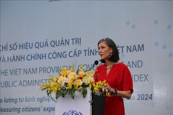 Ramla Khalidi, UNDP Resident Representative in Vietnam, speaks at the launching ceremony of the 2024 PAPI report. VNA Photo: Trần Trung Kiên