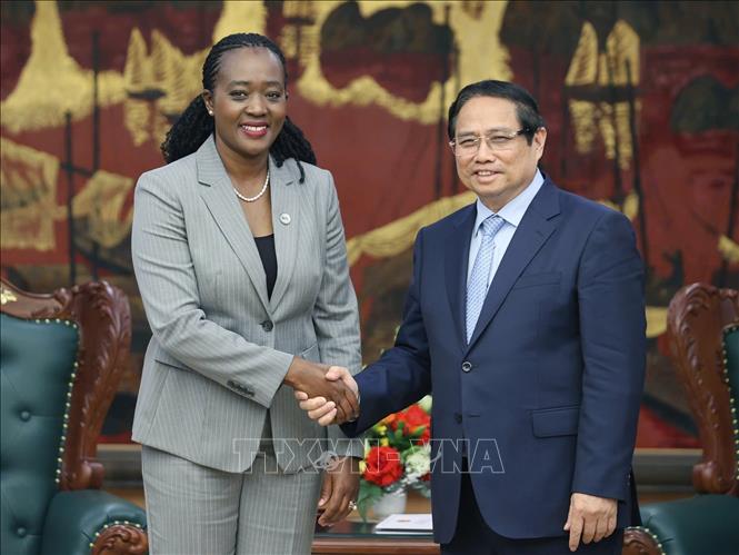 Prime Minister Pham Minh Chinh and Cabinet Secretary for Defence of the Republic of Kenya Soipan Tuya. VNA Photo: Dương Giang 