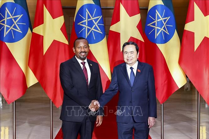 Chủ tịch Quốc hội Trần Thanh Mẫn hội kiến Thủ tướng Cộng hòa Dân chủ Liên bang Ethiopia Abiy Ahmed Ali. Ảnh: Doãn Tấn - TTXVN