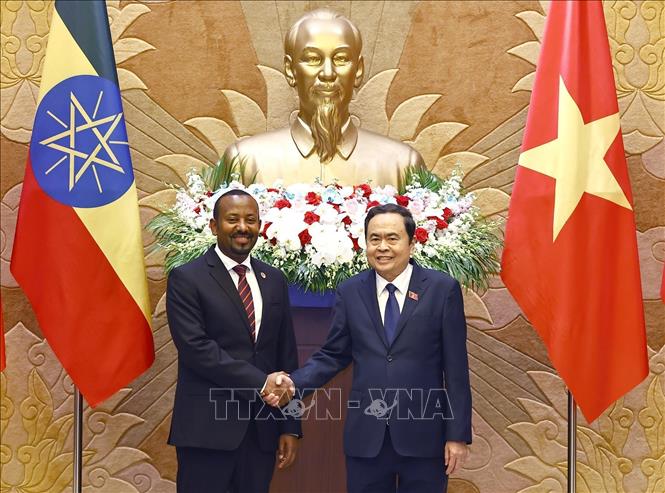 Chủ tịch Quốc hội Trần Thanh Mẫn hội kiến Thủ tướng Cộng hòa Dân chủ Liên bang Ethiopia Abiy Ahmed Ali. Ảnh: Doãn Tấn - TTXVN