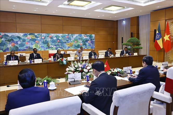Chủ tịch Quốc hội Trần Thanh Mẫn hội kiến Thủ tướng Cộng hòa Dân chủ Liên bang Ethiopia Abiy Ahmed Ali. Ảnh: Doãn Tấn - TTXVN