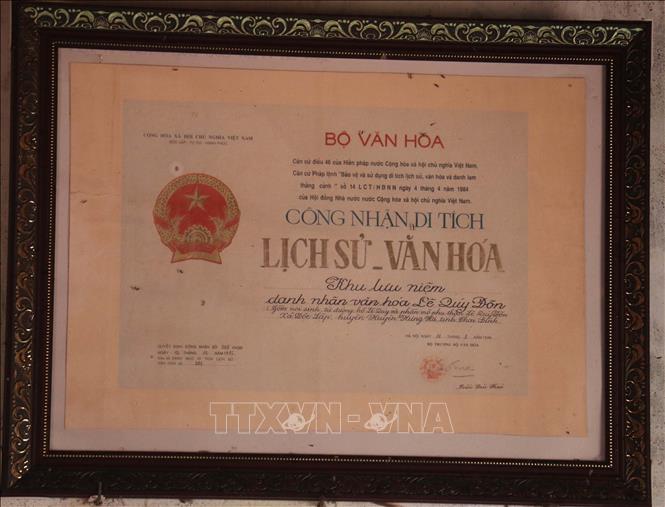 Khu lưu niệm danh nhân văn hóa Lê Quý Đôn xã Độc Lập, huyện Hưng Hà, tỉnh Thái Bình đã được xếp hạng “Di tích quốc gia” năm 1986. Ảnh: Vũ Quang – TTXVN