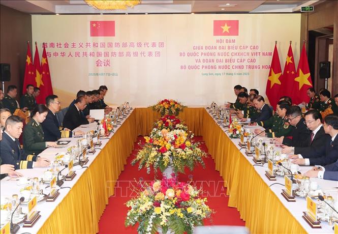 Vietnamese Minister of National Defence Phan Van Giang and Chinese Minister of National Defence Dong Jun hold talks. VNA Photo: Trọng Đức 