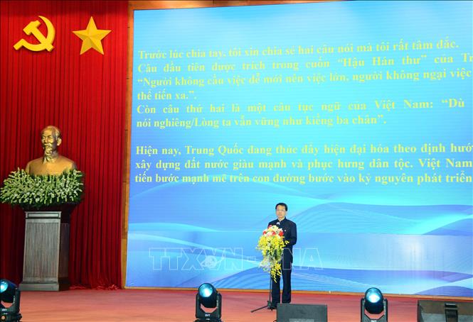 Anh Tăng Duệ, Tổng Biên tập Báo Thanh niên Trung Quốc, Trưởng đoàn đại biểu thanh niên Trung Quốc phát biểu. Ảnh: Thanh Vân- TTXVN