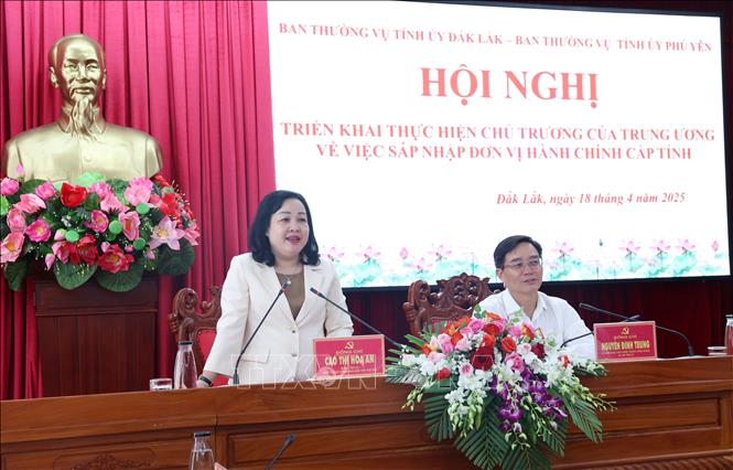 Bí thư Tỉnh ủy Phú Yên Cao Thị Hòa An phát biểu tại hội nghị. Ảnh: Hoài Thu – TTXVN
