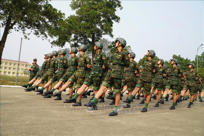Lực lượng tham gia duyệt binh được huấn luyện về điều lệnh đội ngũ cá nhân, đội ngũ khối, bảo đảm đúng, đều, đẹp, thống nhất, chính quy. Ảnh: TTXVN phát 