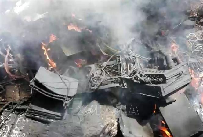 Trang truyền thông của Houthi đưa hình ảnh máy bay không người lái MQ-9 của Mỹ bị lực lượng Houthi bắn hạ tại tỉnh Sanaa, ngày 19/4/2025. Ảnh: THX/TTXVN