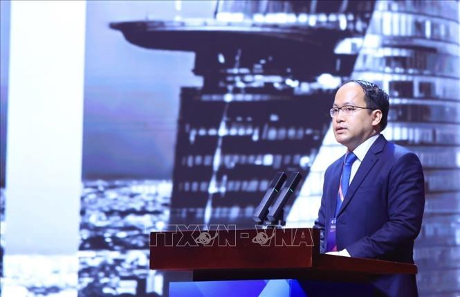 Giám đốc NIC Vũ Quốc Huy trình bày tham luận. Ảnh: Tuấn Anh  - TTXVN 