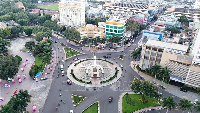 Quang cảnh trung tâm Ngã Sáu, thành phố Buôn Ma Thuột (tỉnh Đắk Lắk) nhìn từ trên cao. Ảnh tư liệu: Hoài Thu – TTXVN.