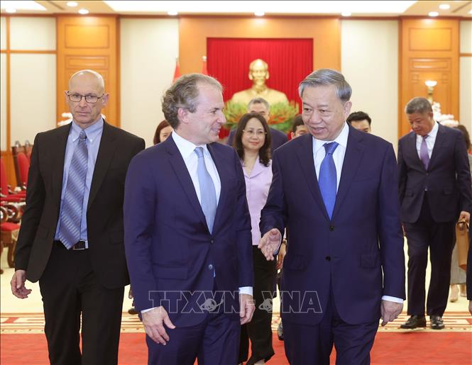 Tổng Bí thư Tô Lâm tiếp ông Daniel Rosen, Giám đốc điều hành Tập đoàn Rosen Partners LLC (Hoa Kỳ). Ảnh: Thống Nhất – TTXVN