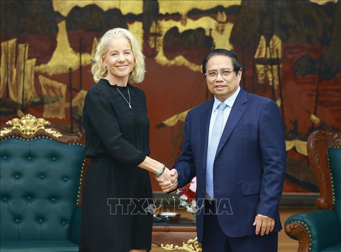 Thủ tướng Phạm Minh Chính tiếp bà Susanna Campbell, Chủ tịch Tập đoàn Syre (Thụy Điển). Ảnh: Dương Giang-TTXVN
