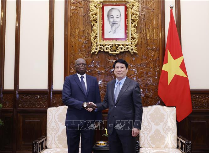 Chủ tịch nước Lương Cường tiếp Đại sứ Cộng hoà Angola tại Việt Nam Fernando Miguel. Ảnh: Lâm Khánh – TTXVN