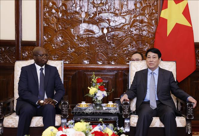 State President Luong Cuong receives Ambassador of Angola Fernando Miguel. VNA Photo: Lâm Khánh 