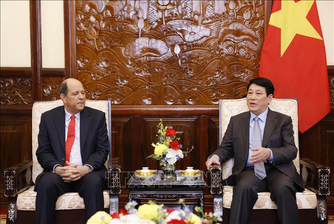 State President Luong Cuong receives Ambassador of Dominica Reinaldo Rafael Espinal Nunez. VNA Photo: Lâm Khánh 