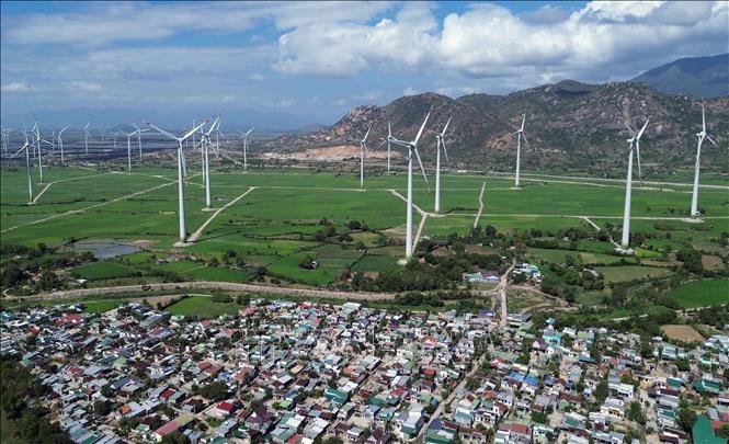 Hệ thống điện gió được triển khai tại tỉnh Ninh Thuận. Ảnh: Trần Việt - TTXVN 