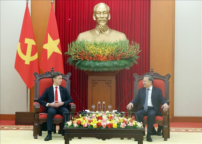 Party General Secretary To Lam receives EU Ambassador Julien Guerrier. VNA Photo: Thống Nhất 