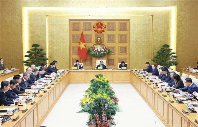 Thủ tướng Phạm Minh Chính và Phó Thủ tướng Hồ Đức Phớc, Phó Thủ tướng Nguyễn Chí Dũng chủ trì Toạ đàm với các doanh nghiệp Nhật Bản (Hà Nội, 01/03/2025). Ảnh: Dương Giang – TTXVN