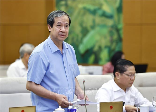 Bộ trưởng Bộ Giáo dục và Đào tạo Nguyễn Kim Sơn phát biểu. Ảnh: Doãn Tấn - TTXVN