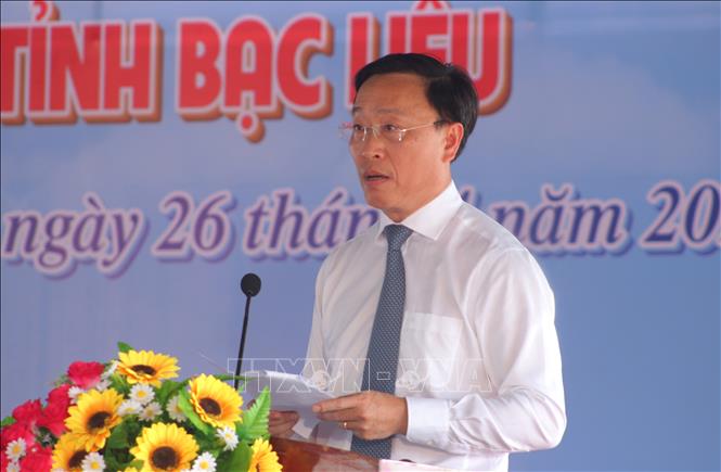 Ông Huỳnh Hữu Trí, Phó Chủ tịch UBND tỉnh Bạc Liêu, phát biểu tại buổi lễ. Ảnh: Chanh Đa-TTXVN