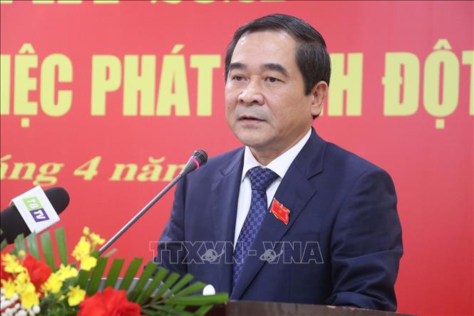 Ông Nguyễn Tiến Thành, Chủ tịch HĐND tỉnh Thái Bình phát biểu tại Kỳ họp. Ảnh: Vũ Quang – TTXVN