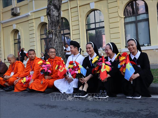 Representatives from various religions in Vietnam before the final rehearsal. VNA Photo