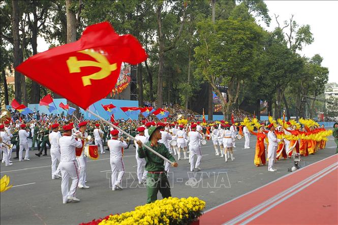 Tiết mục Trống hội Bản hùng ca toàn thắng của đội trống học viện Cảnh sát nhân dân tham gia Tổng duyệt. Ảnh: Thanh Vũ-TTXVN