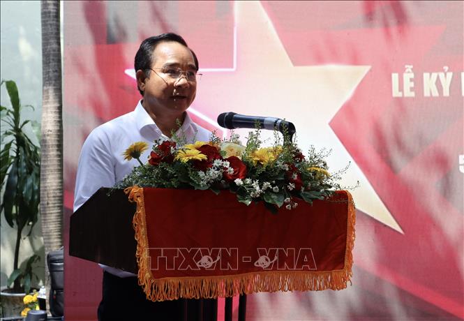 Ông Nguyễn Văn Được, Chủ tịch UBND Thành phố Hồ Chí Minh phát biểu tại Khai mạc Trung tâm Báo chí tuyên truyền các hoạt động Kỷ niệm 50 năm Ngày Giải phóng miền Nam, thống nhất đất nước. Ảnh: Xuân Anh - TTXVN