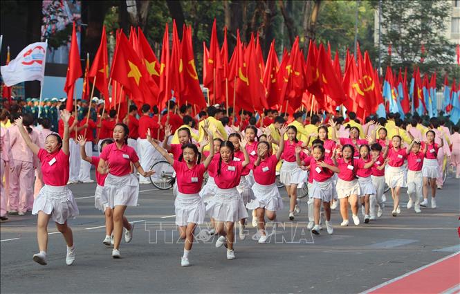 Màn biểu diễn của thiếu nhi Thành phố Hồ Chí Minh tham gia Tổng duyệt. Ảnh: Thanh Vũ-TTXVN