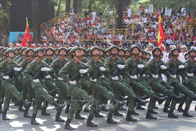 Soldiers from the Vietnam People's Army participate in the final rehearsal. VNA Photo