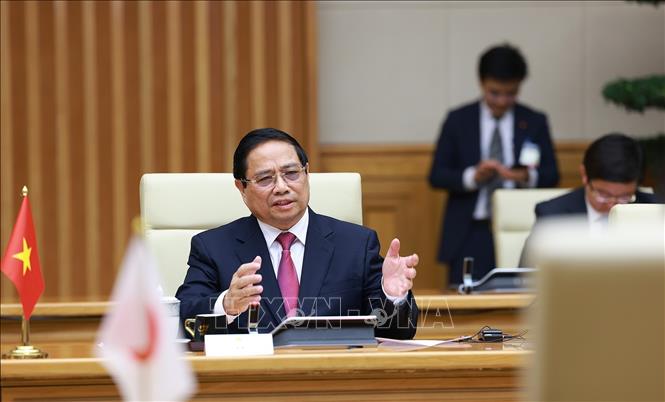 Prime Minister Pham Minh Chinh at the talks. VNA Photo: Dương Giang