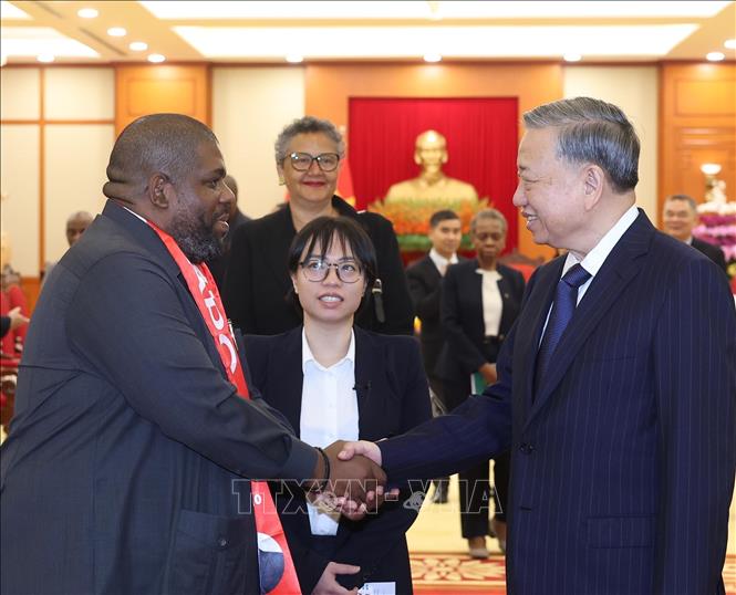 Party General Secretary To Lam meets with FRELIMO General Secretary Chakil Felizardo Aboobacar. VNA Photo: Thống Nhất 