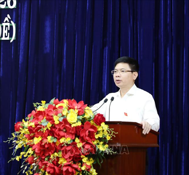 Bí thư Tỉnh ủy, Chủ tịch UBND tỉnh Hà Nam Trương Quốc Huy phát biểu tại kỳ họp. Ảnh: Thanh Tuấn - TTXVN