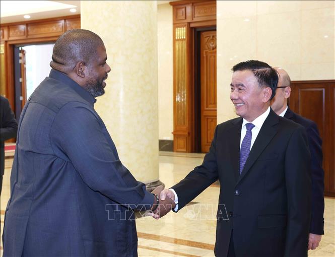 Politburo member and permanent member of the Communist Party of Vietnam Central Committee’s Secretariat Tran Cam Tu holds talks with Secretary General of the ruling Mozambique Liberation Front Party Chakil Aboobabcar in Hanoi on April 28. VNA Photo: Phương Hoa