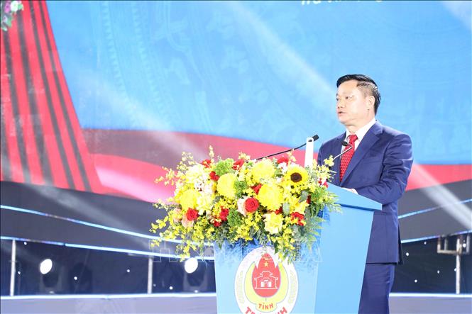 Bí thư Tỉnh ủy Thái Bình Nguyễn Khắc Thận phát biểu tại lễ kỷ niệm. Ảnh: Thanh Hòa - TTXVN