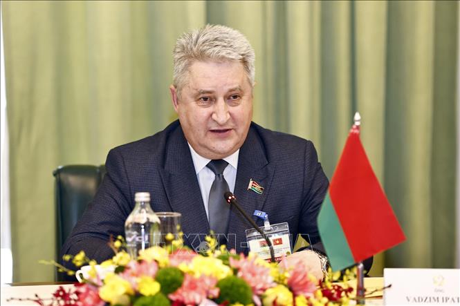 Vice Chairman of the House of Representatives of the National Assembly of Belarus Ipatau Vadzim at the reception. VNA Photo: Doãn Tấn