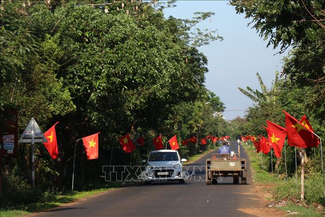 National flags are hung along roads in the Central Highlands province of Dak Lak. VNA Photo