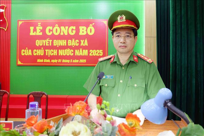 Đại tá Vũ Hào Hiệp, Giám thị Trại giam Ninh Khánh (Ninh Bình) phát biểu. Ảnh: Phạm Kiên – TTXVN