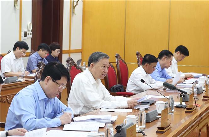 Tổng Bí thư Tô Lâm chủ trì cuộc họp của Bộ Chính trị, Ban Bí thư. Ảnh: Thống Nhất – TTXVN