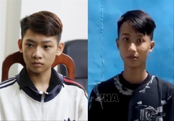 Hai đối tượng Tùng và Khương tại cơ quan công an. Ảnh: TTXVN phát