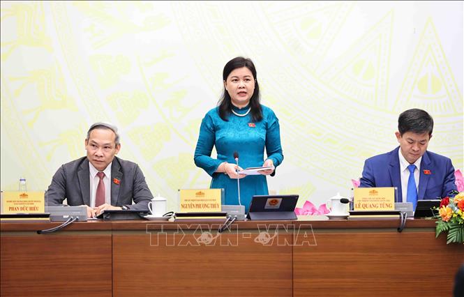 Phó Chủ nhiệm Ủy ban Pháp luật và Tư pháp Quốc hội Nguyễn Phương Thủy trả lời câu hỏi của các nhà báo. Ảnh: Minh Đức – TTXVN