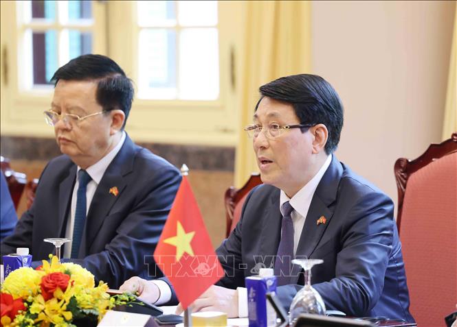 State President Luong Cuong at the talks. VNA Photo: Lâm Khánh