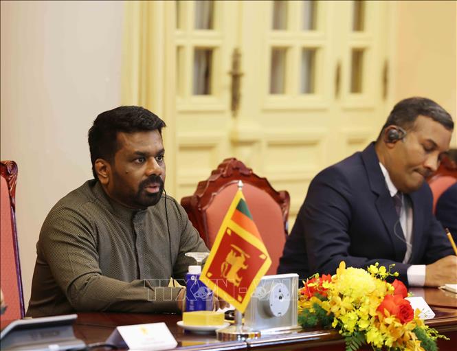 Sri Lankan President Anura Kumara Dissanayake at the talks. VNA Photo: Lâm Khánh