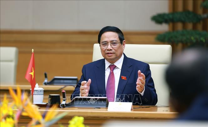 Thủ tướng Phạm Minh Chính phát biểu tại cuộc hội kiến Tổng thống Sri Lanka Anura Kumara Dissanayaka. Ảnh: Dương Giang-TTXVN
