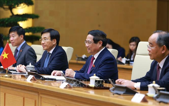 Thủ tướng Phạm Minh Chính phát biểu tại cuộc hội kiến Tổng thống Sri Lanka Anura Kumara Dissanayaka. Ảnh: Dương Giang-TTXVN
