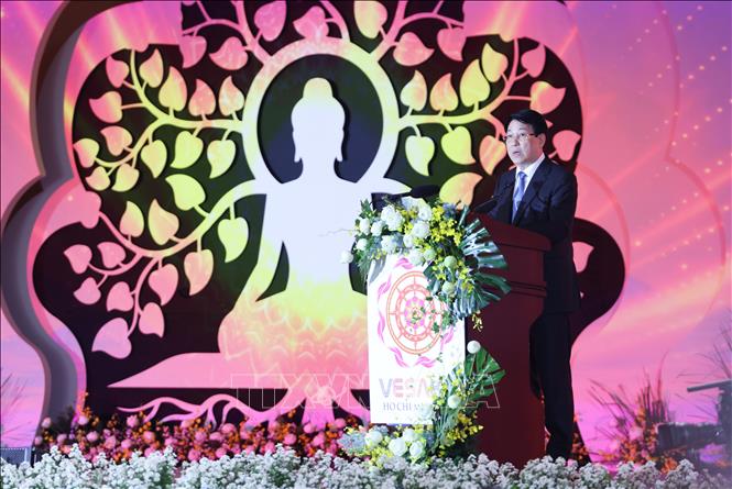 Chủ tịch nước Lương Cường phát biểu tại Lễ khai mạc Đại lễ Phật đản Liên hợp quốc lần thứ 20 - Vesak 2025. Ảnh: Lâm Khánh – TTXVN