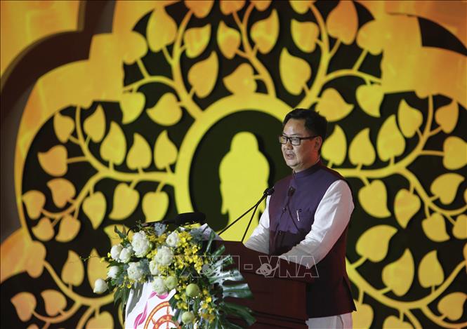 Ngài Kiren Rijiju, Bộ trưởng Bộ Các vấn đề Nghị viện, Chính phủ Ấn Độ phát biểu. Ảnh: Thanh Vũ-TTXVN