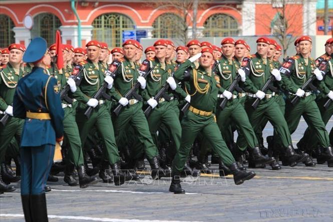 Quân nhân Nga trong buổi tổng duyệt chuẩn bị cho Lễ duyệt binh kỷ niệm 77 năm Chiến thắng phát xít (Nga, 07/05/2022). Ảnh: Trần Hiếu - TTXVN