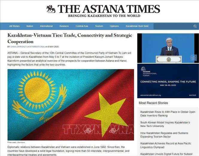 Trang astanatimes.com đăng bài tổng quan phân tích triển vọng hợp tác, đồng thời nêu bật các yếu tố gắn kết Việt Nam - Kazakhstan. Ảnh: TTXVN phát
