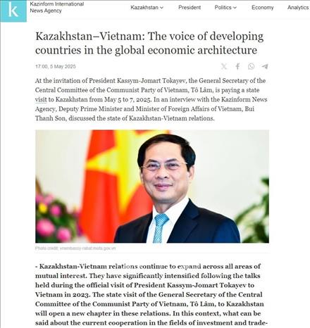 Trang qazinform.com tin rằng chuyến thăm lịch sử của Tổng Bí thư Tô Lâm sẽ tạo thêm động lực mở rộng hợp tác giữa Kazakhstan và Việt Nam. Ảnh: TTXVN phát