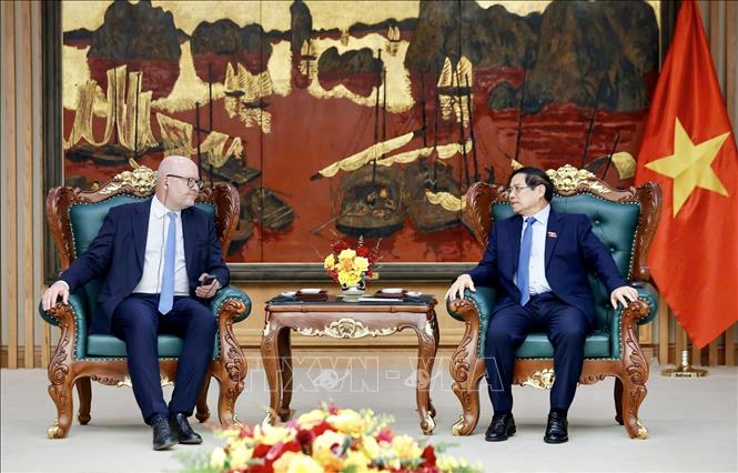 Thủ tướng Phạm Minh Chính tiếp ông Tomas Heidar, Chánh án Tòa án quốc tế về Luật biển (ITLOS). Ảnh: Dương Giang-TTXVN 